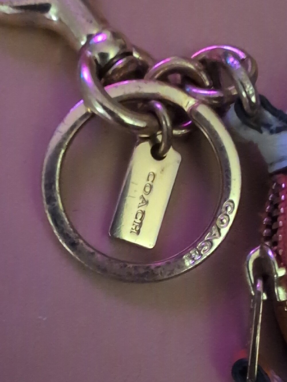 Coach Round Leather Key Ring Pouch with Multicolor Retro Coach Stamp - Picture 2 of 4
